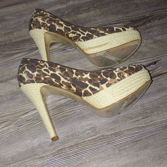 Nine West cheetah print twine platform canvas  heel Sz 7 - Picture 11 of 14